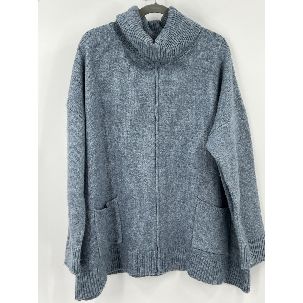 Soft Surroundings Women's 3X Blue Cowl Neck Chunky Sweater Pockets Oversized